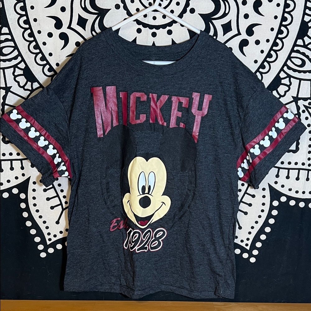Mickey Mouse Women’s XS Tee - Charcoal and Burgundy